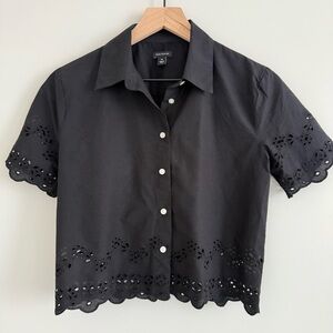 Ann Taylor Eyelet Modern Blouse Black XS